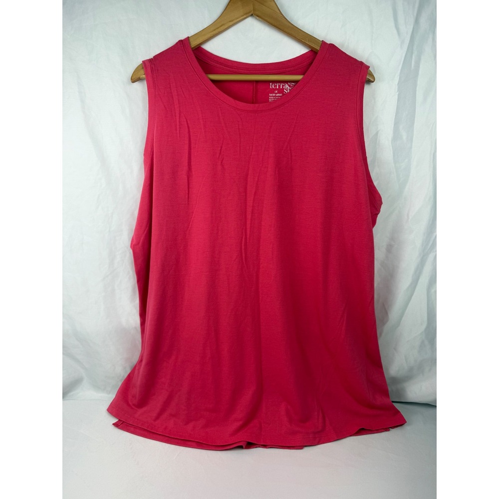 Terra & Sky Coral Punch Sleeveless Tank Top Plus‎ Size 1X CrewNeck Stretch